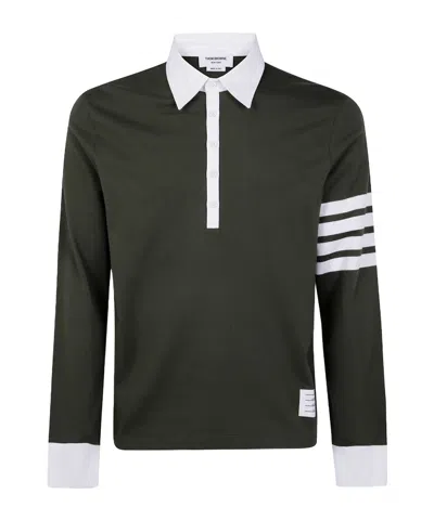 Thom Browne Classic Fit Long Sleeve Rugby In Med Weight Jersey With En In Green