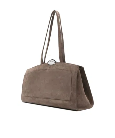 Benedetta Bruzziches Structured Calfskin Handbag With Metallic Clasp In Brown