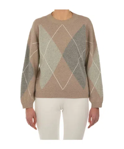 Le Tricot Perugia Multicolor Wool Blend Pullover In Brown