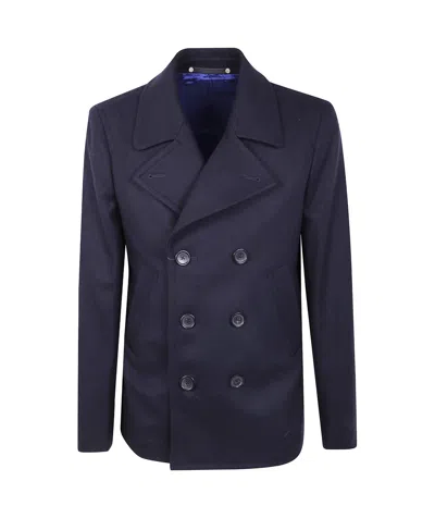 Paul Smith Double-breasted Men's Coat Notched Lapels In Blue