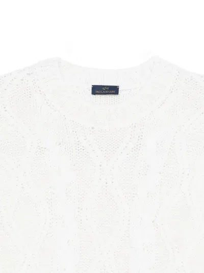 Paul & Shark Cable Knit Crewneck Wool Sweater Clothing In White
