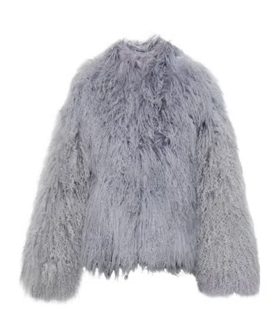 Misbhv Long-sleeve Fur Coat With Pockets In Gray