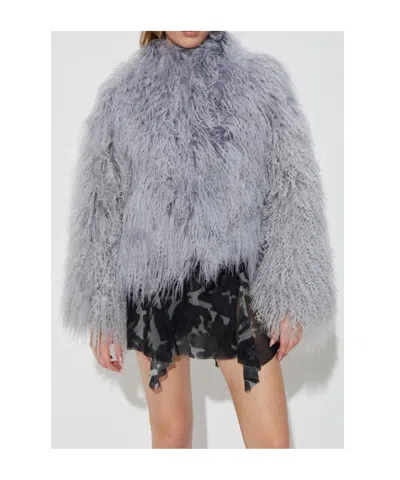 Misbhv Long-sleeve Fur Coat With Pockets In Gray