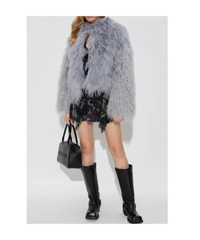 Misbhv Long-sleeve Fur Coat With Pockets In Gray