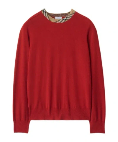 Burberry Check-trimmed Wool Sweater In Red