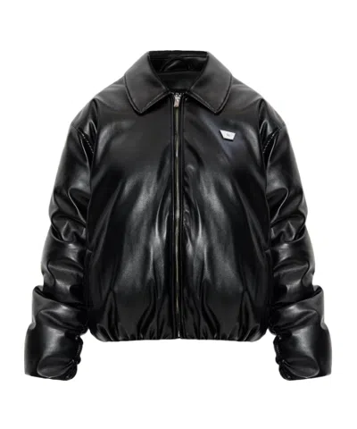 Misbhv Faux-leather Puffer Bomber Jacket In Black