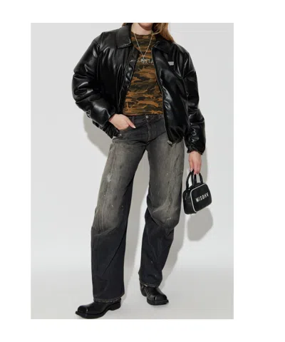 Misbhv Faux-leather Puffer Bomber Jacket In Black