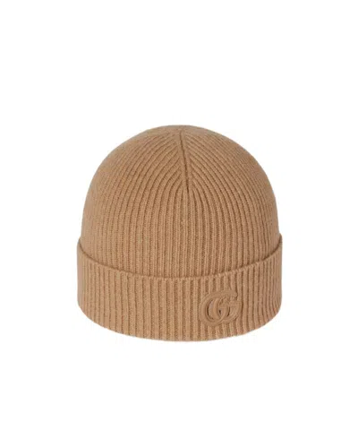 Gucci Cashmere Hat With Patch In Brown