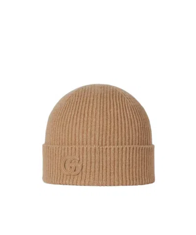 Gucci Cashmere Hat With Patch In Brown