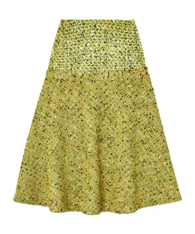 Diesel Tweed-textured Flared Midi Skirt In Green