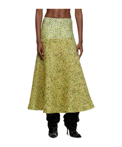 Diesel Tweed-textured Flared Midi Skirt In Green