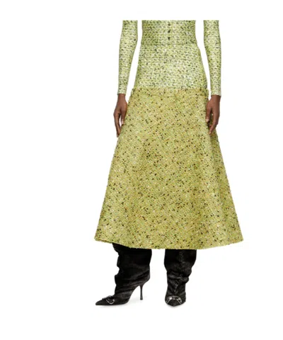Diesel Tweed-textured Flared Midi Skirt In Green
