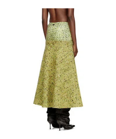 Diesel Tweed-textured Flared Midi Skirt In Green