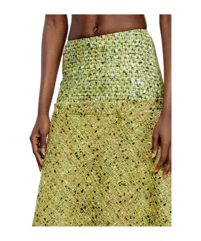 Diesel Tweed-textured Flared Midi Skirt In Green
