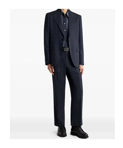 Etro Jacquard Wool Blazer In Blue
