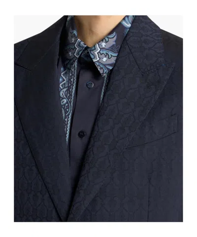 Etro Jacquard Wool Blazer In Blue