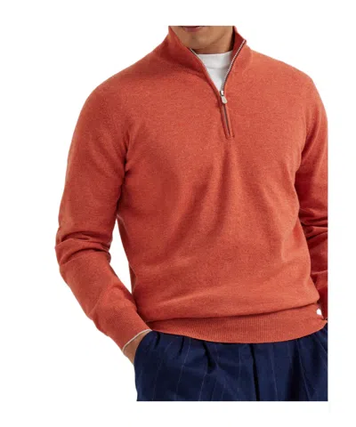 Brunello Cucinelli Cashmere Sweater With Half Zip In Red