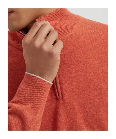 Brunello Cucinelli Cashmere Sweater With Half Zip In Red