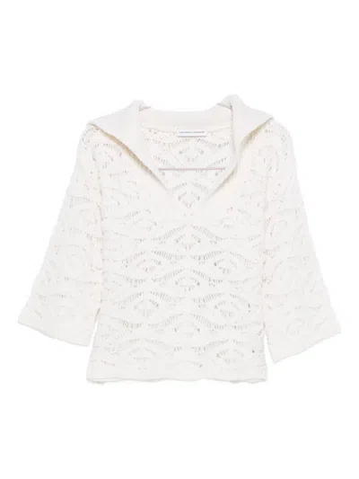 Tabaroni Cashmere Openwork White Knit Top With Scalloped Hem In White