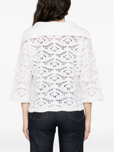Tabaroni Cashmere Openwork White Knit Top With Scalloped Hem In White