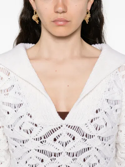 Tabaroni Cashmere Openwork White Knit Top With Scalloped Hem In White