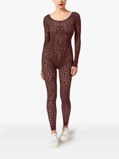 Wolford Python-pattern Long-sleeve Jumpsuit In Brown