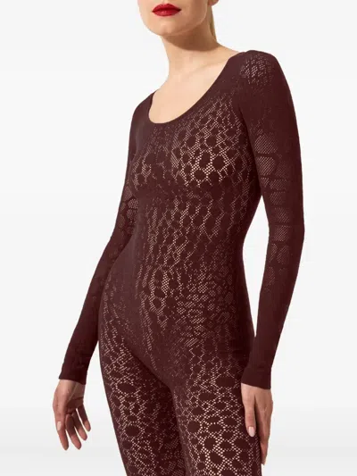 Wolford Python-pattern Long-sleeve Jumpsuit In Brown