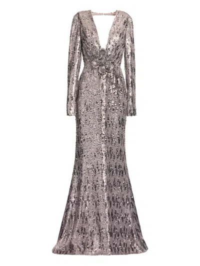 Elie Saab Sequin-embellished Open-back Maxi Dress In Multi