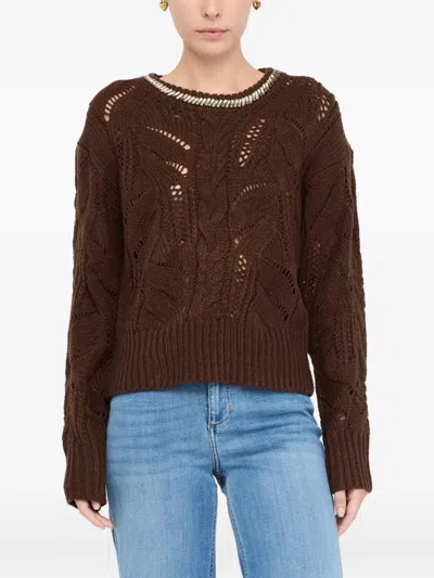 Liu •jo Maglia Traforata Con Pietre Gioiello Marrone In Brown