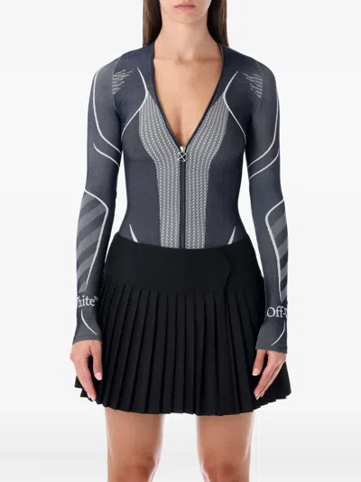 Off-white Long Sleeve Fitted Graphic Top In Gray