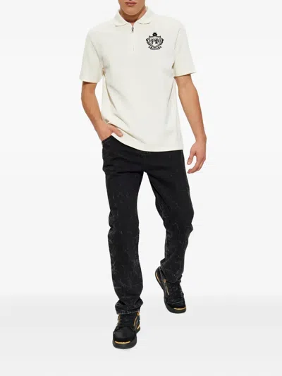 Balmain College Emblem Short-sleeve Polo Shirt In White