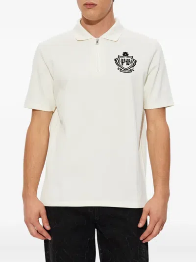 Balmain College Emblem Short-sleeve Polo Shirt In White