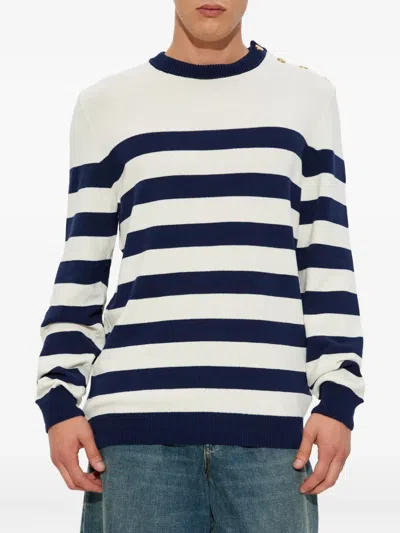 Balmain Striped Crew Neck Long Sleeve Sweater In Multi