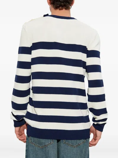 Balmain Striped Crew Neck Long Sleeve Sweater In Multi
