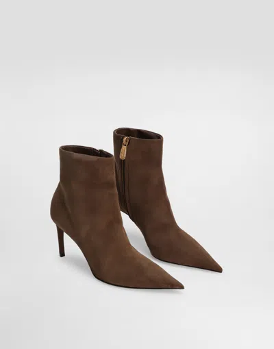 Dolce & Gabbana Devotion Suede Ankle Boots In Brown