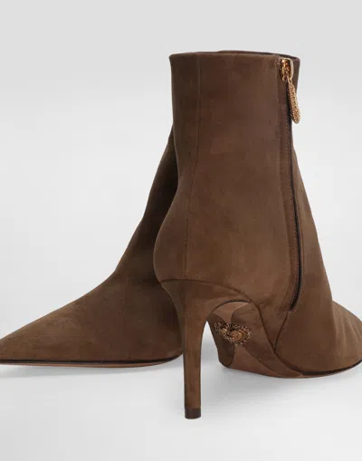 Dolce & Gabbana Devotion Suede Ankle Boots In Brown