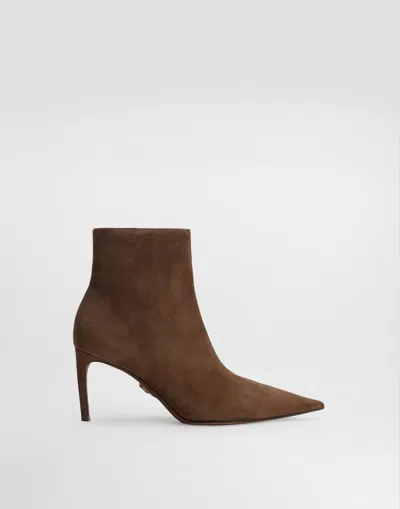 Dolce & Gabbana Devotion Suede Ankle Boots In Brown