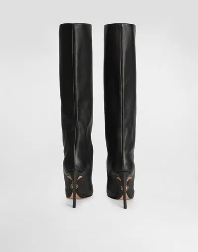 Dolce & Gabbana Black Calf Leather Boots In Black