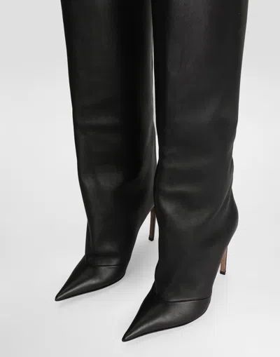 Dolce & Gabbana Black Calf Leather Boots In Black
