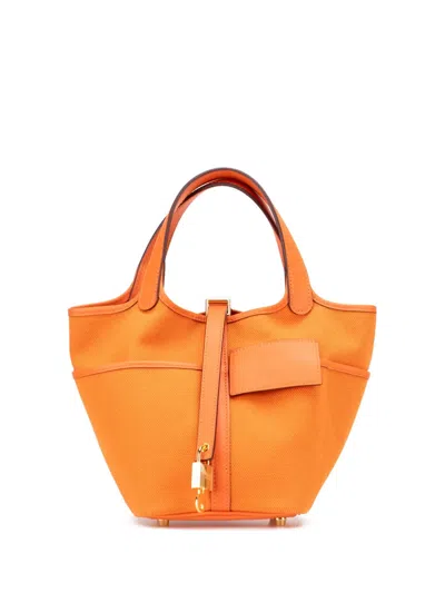 Pre-owned Hermes 2022 Toile Goeland And Swift Cargo Picotin Lock 18 Handbag In Orange