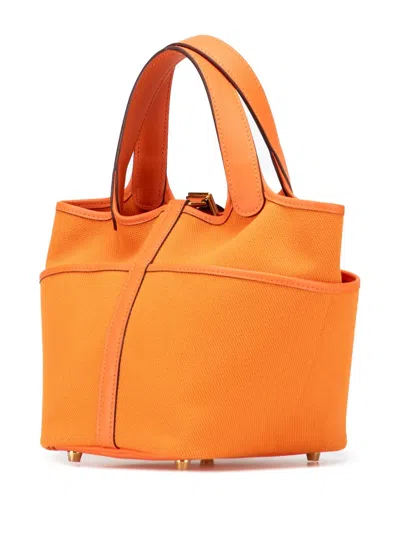 Pre-owned Hermes 2022 Toile Goeland And Swift Cargo Picotin Lock 18 Handbag In Orange
