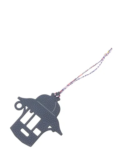 Pre-owned Hermes 2021-2025 Clemence And Chevre Chamkila Petit 3h Kiosk Bag Charm In Blue