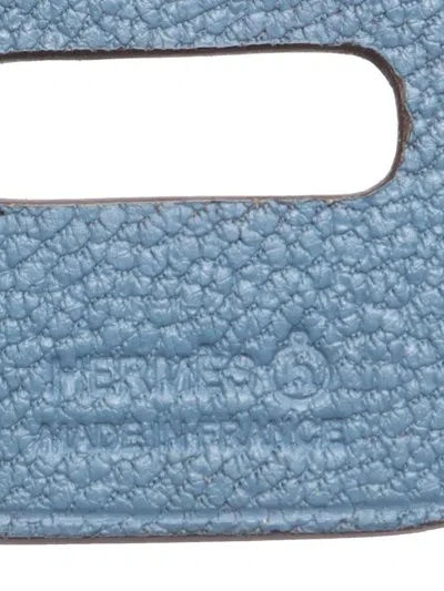 Pre-owned Hermes 2021-2025 Clemence And Chevre Chamkila Petit 3h Kiosk Bag Charm In Blue