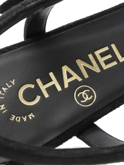 Pre-owned Chanel 1986-1988 Rhinestone Logo Heel Sandals In Black