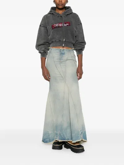 Off-white Long Flared Denim Skirt With White Arrows Off White In Blue