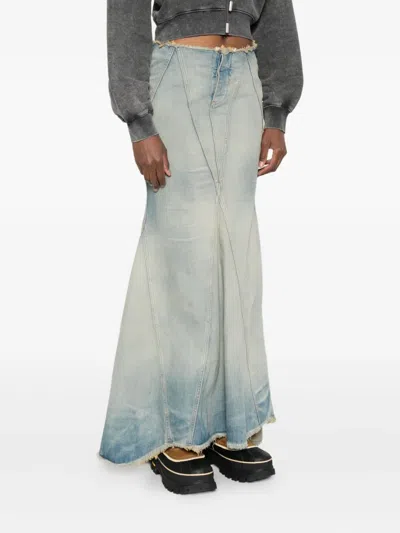 Off-white Long Flared Denim Skirt With White Arrows Off White In Blue