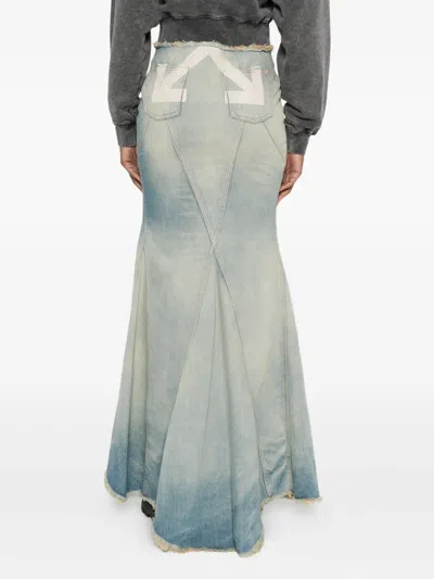 Off-white Long Flared Denim Skirt With White Arrows Off White In Blue