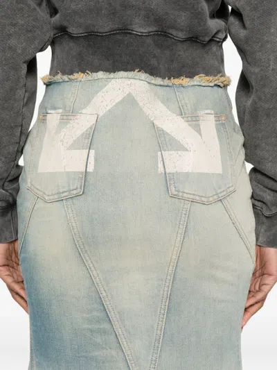 Off-white Long Flared Denim Skirt With White Arrows Off White In Blue