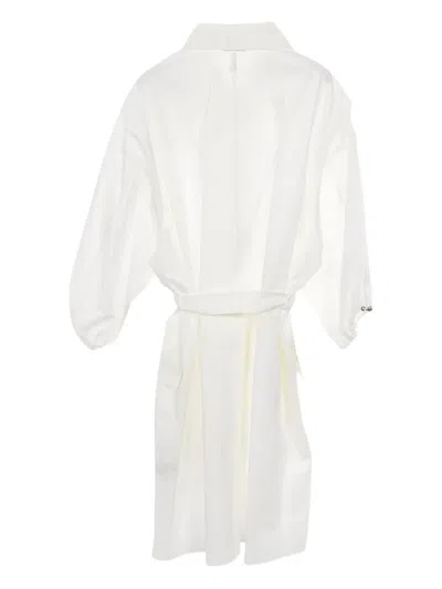 Pre-owned Hermes Tie-waist Shirt Dress In White