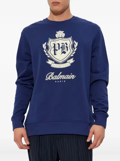 Balmain Long-sleeved Sweatshirt In Blue